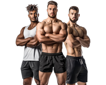 Team of bodybuilders isolated on transparent background