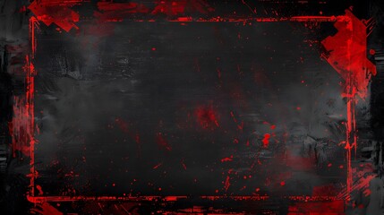 Naklejka premium Dramatic red strokes creating rectangular lines on textured black wall, red grunge frame illustration on black background