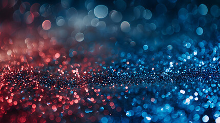 Triade vibrante : une composition abstraite éblouissante de lumières bokeh scintillantes rouges, blanches et bleues sur un fond sombre - obrazy, fototapety, plakaty