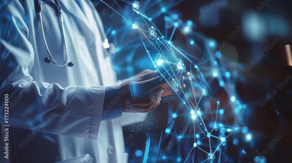 Poster using doctors' working intelligence networks, they connect data analysis, innovation, and technology