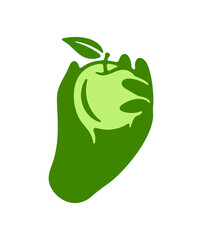 Hand picks an apple from a tree, fruit and garden. Food, meal, plant, juice, nature, crop and harvest, illustration