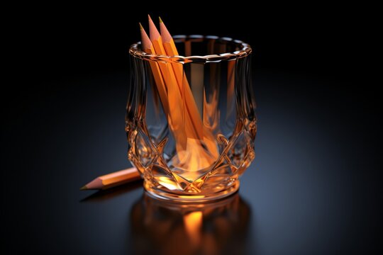 a glass with pencils in it