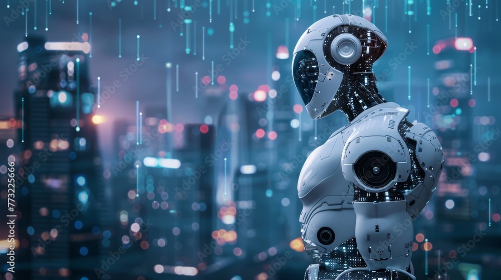 Aufkleber rpa. robotic process automation against an abstract modern city background...........