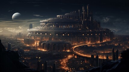 A magazine-style image portraying the Roman coliseum not as a relic but as a contemporary beacon for space shuttles