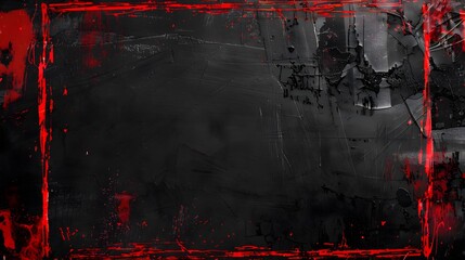 Naklejka premium Vibrant red brushstrokes arranged in rectangular arrangements on rugged black wall, red grunge frame texture on dark backdrop