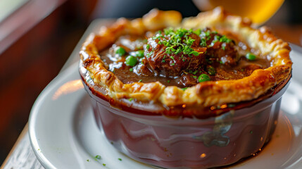 Savory traditional irish beef stew pie