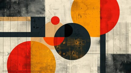 Abstract art piece with contrasting circles and industrial textures, blending modern design with rustic charm..