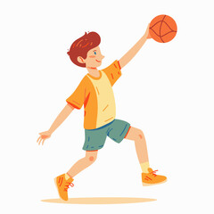 Boy Playing handball, Active Sportive Kid Having Fun Vector Illustration