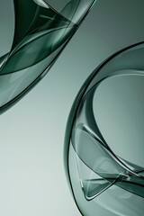 Closeup of green glass abstract shapes floating