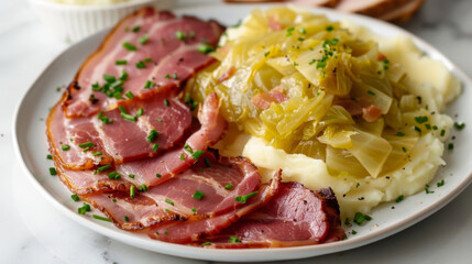 Traditional irish corned beef and cabbage plate - obrazy, fototapety, plakaty