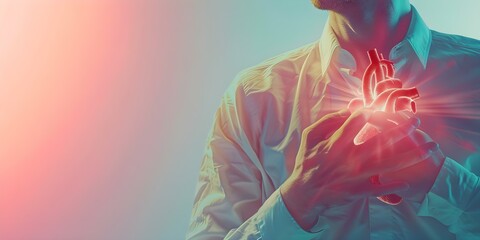 Person experiencing a heart attack highlighting the need for awareness and quick emergency response for cardiovascular health. Concept Heart Attack Awareness, Cardiovascular Health