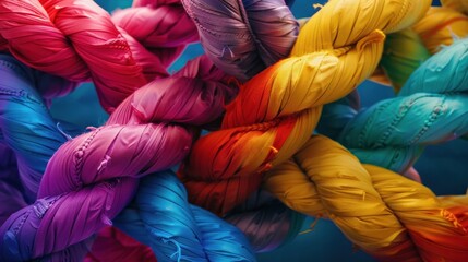 Diverse team strength represented by colorful braided rope network