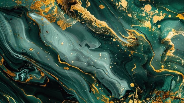 Modern art design with golden watercolor foil and emerald background.