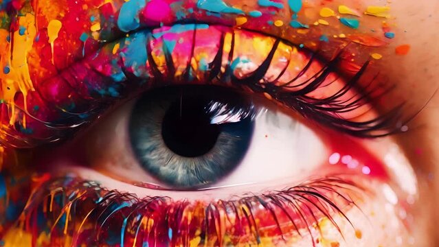 Colorful eye, Conceptual abstract picture of the eye. Oil painting in colorful colors. Conceptual abstract closeup	