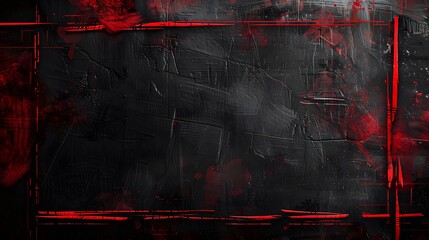 Bold red brushstrokes delineating rectangular shapes on textured black wall, red grunge edge pattern on black background