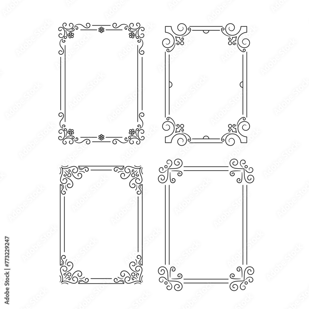 Poster vintage linear frames, classic vector design elements, rectangular borders features intricate lines 