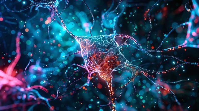 a glowing neurons in space