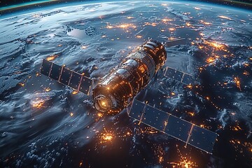 Telecom communication satellite orbiting around the earth