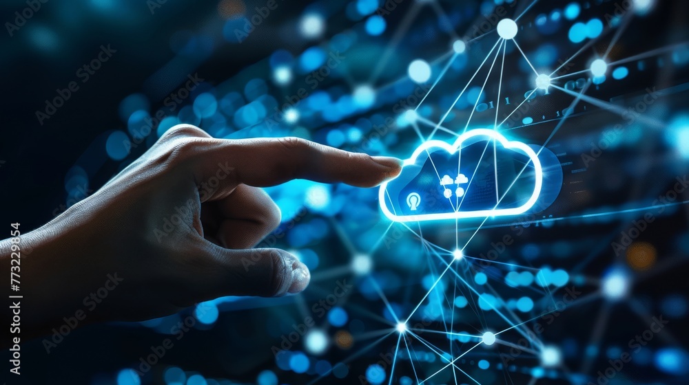 Aufkleber internet storage network concept with hand-pushing icon