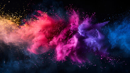 Holiday Abstract shiny color powder cloud design element ,Colored powder explosion on black background
 - obrazy, fototapety, plakaty