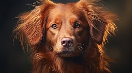 Adorable close-up portrait of an affectionate brown dog looking positively into the camera - obrazy, fototapety, plakaty