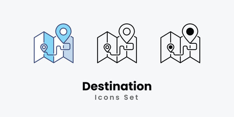 Destination icon thin line and glyph vector icon stock illustration