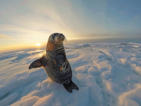 a seal on a snowy surface