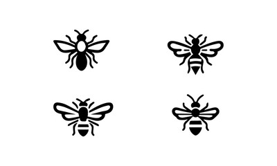 honey bee silhouetts set in black and white ,honey bee silhouettes set ,honey bee silhouette design