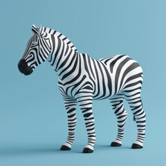 Digital illustration of a striped zebra in low poly style against a blue background.