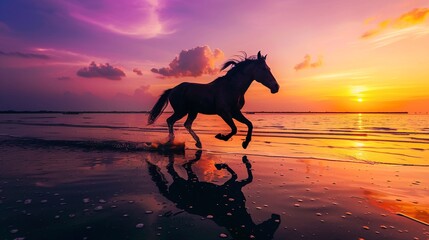 a horse running on a beach