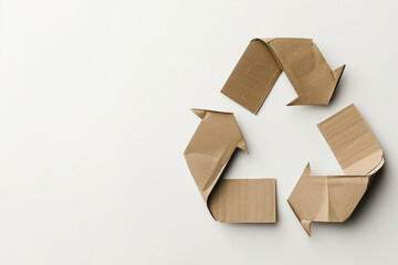 This image showcases a recycling symbol crafted from brown cardboard, emphasizing eco-friendliness and reuse - obrazy, fototapety, plakaty