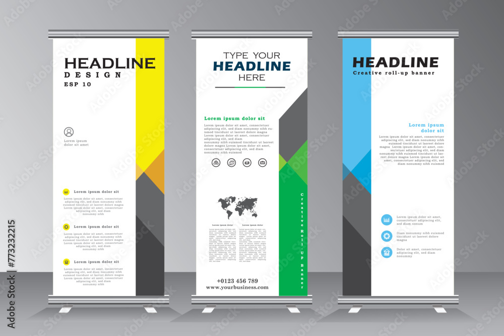 Canvas Prints roll up banner template design set, vertical banner set design with green, blue and yellow. vector e