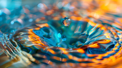 Water drop closeup. Splash effect after the collision a falling drops with water Surface, Beautiful patterns on the surface of the water after a drop of water

 - obrazy, fototapety, plakaty