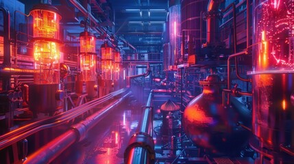 Lab aglow with futuristic energy tech, wide angle, vibrant colors, cuttingedge science , hyper realistic - obrazy, fototapety, plakaty