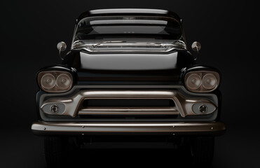 Front View of Classic American Pickup Truck. 3D Rendered.