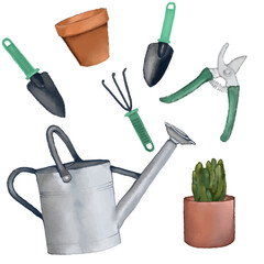 Painted garden tools set