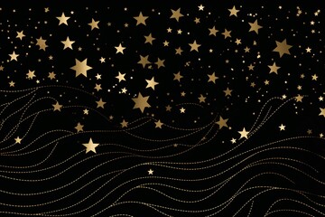 a black background with gold stars and waves