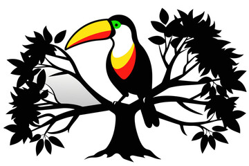 Captured a two colorful  tia  bird on a tree Silhouette black on white background 