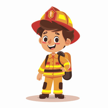 Cute firefighter in uniform. Vector illustration isolated on white background.