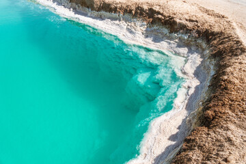 Turquoise salt lake, beautiful emerald, Siwa Oasis, Libyan Desert, Egypt - obrazy, fototapety, plakaty