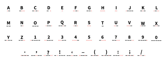 Morse code font sets vector silhouette isolated on white background.Message information in digital language with visual symbols. Vector eps10 © Rick Cranches