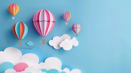 Crédence de cuisine en verre imprimé Montgolfière 3d paper cut style colorful hot air balloons flying in the sky with clouds background