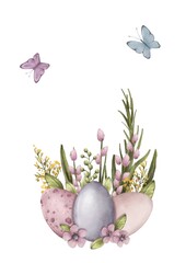 Easter eggs composition set of objects watercolor illustration