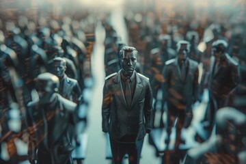 Man standing out in a crowd, focus effect - obrazy, fototapety, plakaty