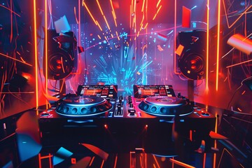a dj mixer with speakers and lights