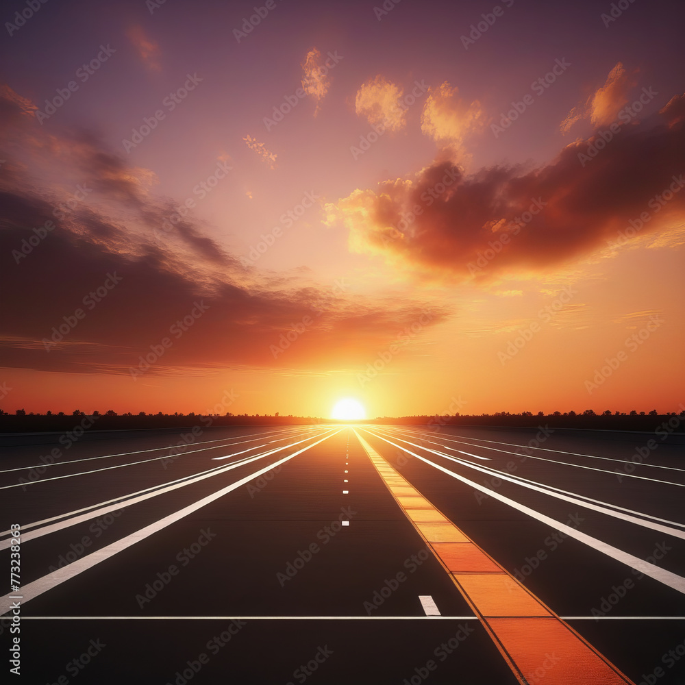 Poster The runway on the background of sunset