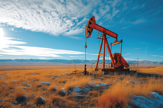 View of the device of an oil and gas drilling rig, energy and pollution