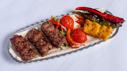Lula kebab with grilled vegetables 
