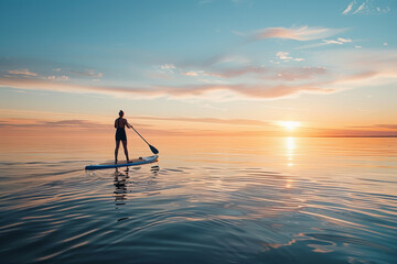 Serene Paddleboarding at Sunset