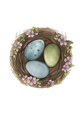 Easter eggs composition set of objects watercolor illustration